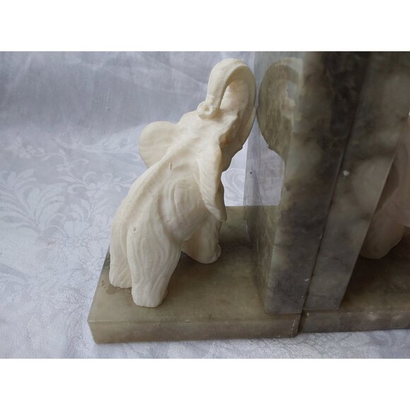 Vintage hand carved alabaster elephant book ends trunk up for good luck Italy - Picture 5 of 10